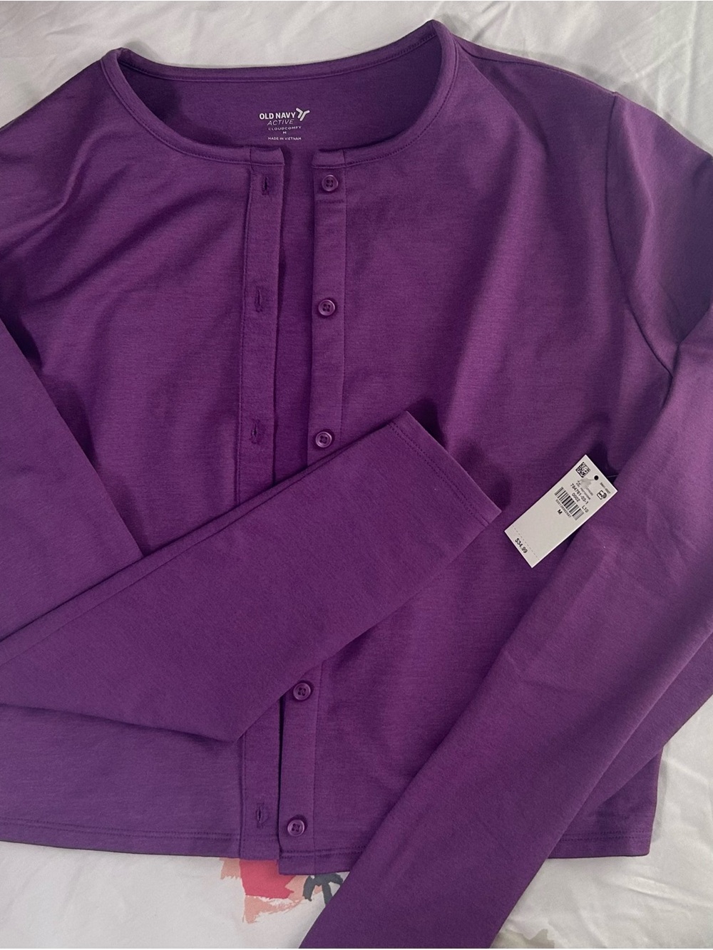 Old Navy Purple Button-Front Crewneck Cardigan